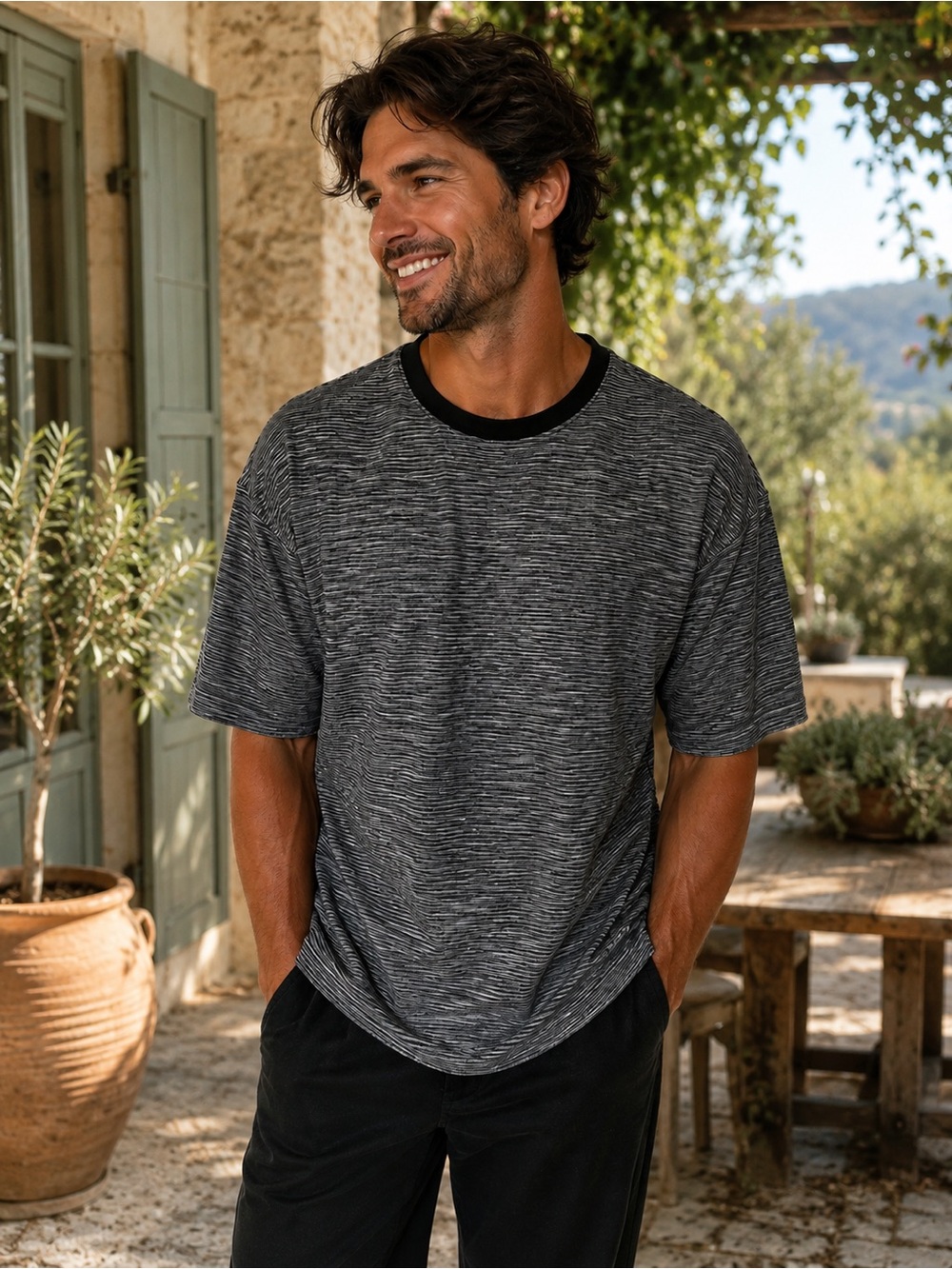 Pacsun Men's Black & White Space-Dyed Short Sleeve Shirt